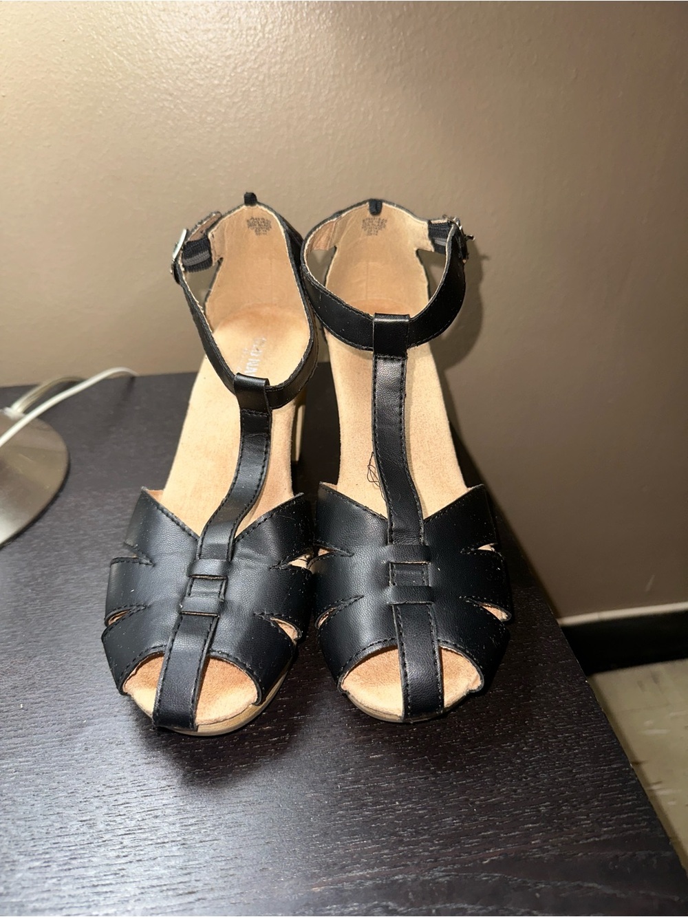 Old Navy Black T-Strap Peep Toe Heels